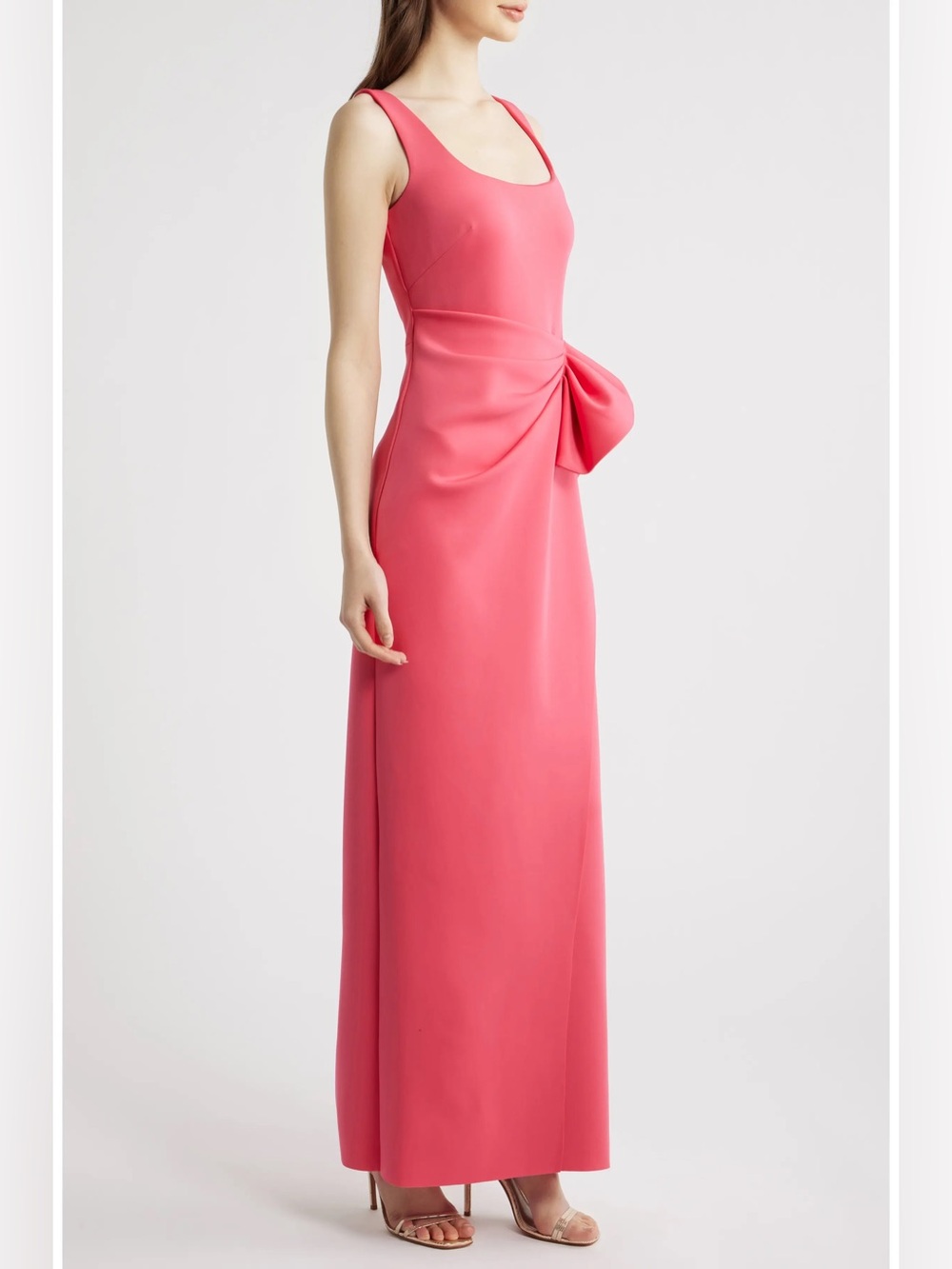 Vince Camuto Coral Pink Sleeveless Draped Column Dress - Picture 3 of 6